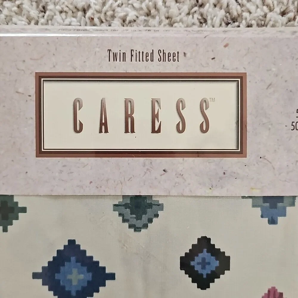 Vintage Caress Arrowhead Twin Fitted Sheet NOS Percale Southwestern Geometric